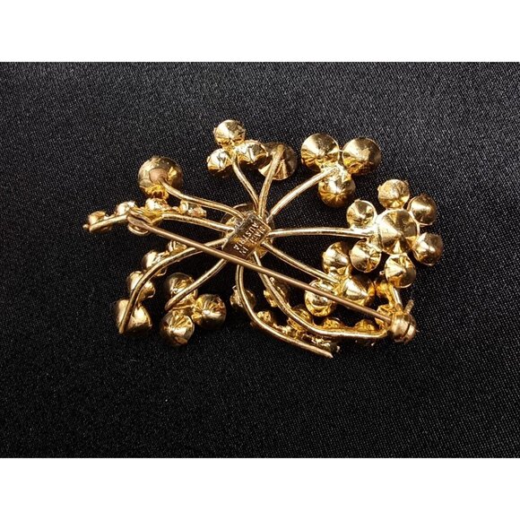 Vintage 1950s Made In Austria Signed Rhinestone Brooch With Amber & Citrine Crys - Picture 5 of 5